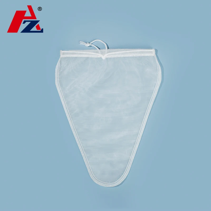 Customize 200micron Food grade nylon mesh V-Shape nut milk bag with drawstring for household fruit juice/soy milk/milk filter