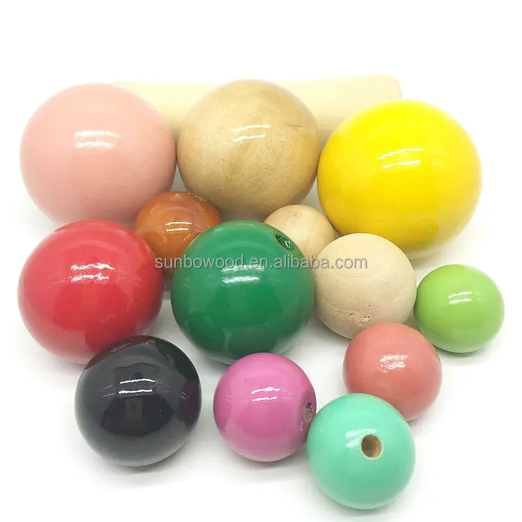 wholesale good quality painted wood beads  colorful wooden ball 25mm