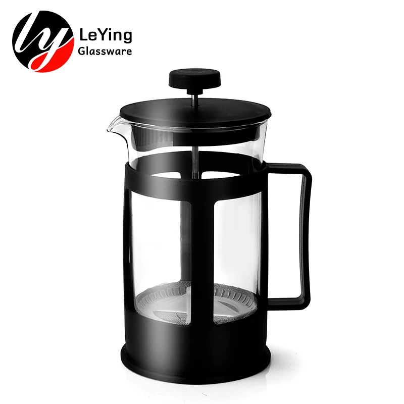 LEYING Hot Sales Free Sample 350ML Black Color Tea & Coffee  Maker Kitchen Glass French Coffee Press Coffee Pot