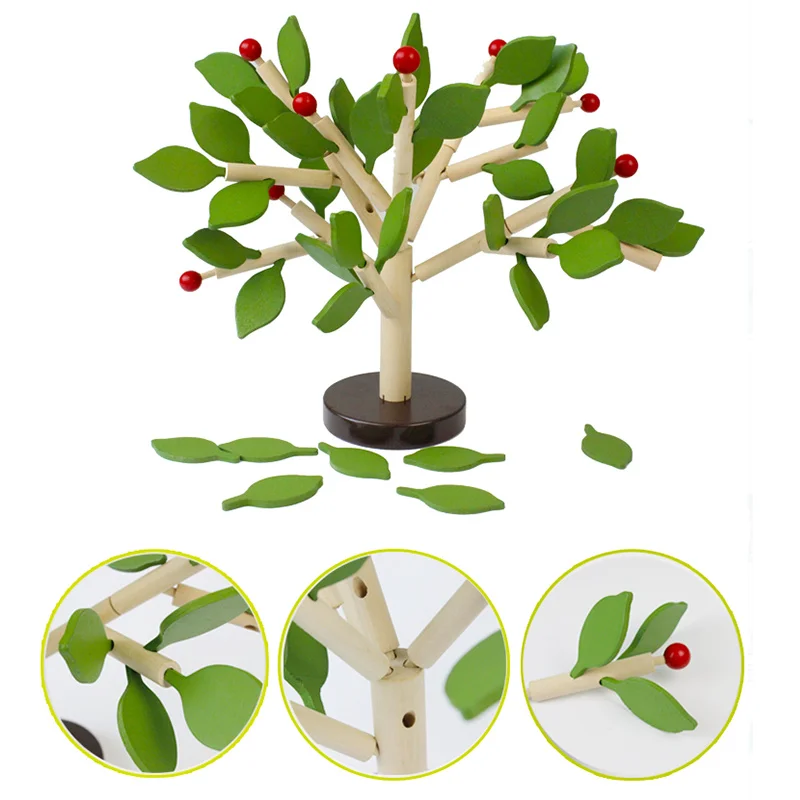 hot selling Montessori educational toys  kids sensory toys wooden leaf tree diy  toys play set
