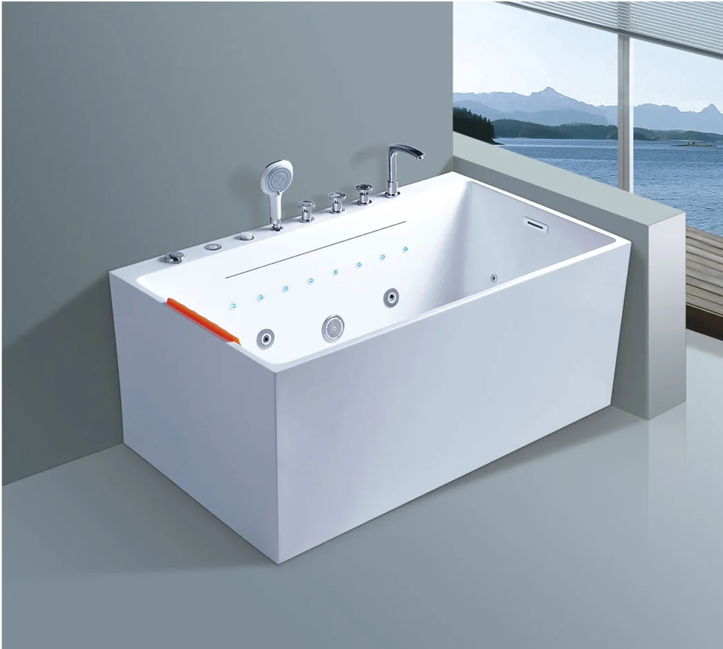 Modern Acrylic Freestanding Bathtub with Massage Function Deep Soak Small Bathroom Soaking Acrylic Bath Tub