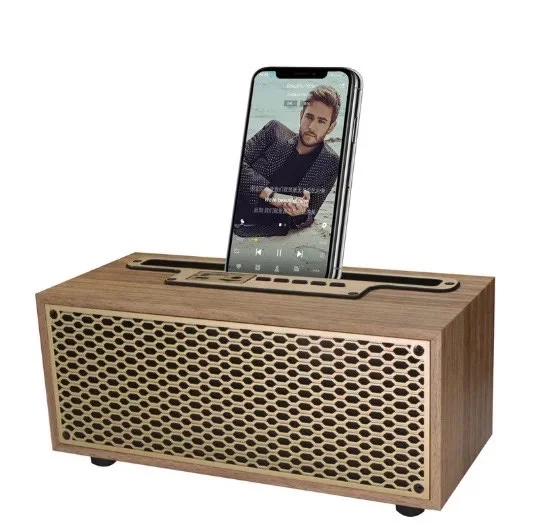 OEM Factory Table Bluetooth Speaker wood Speaker Bedside Table Speaker with Mobile Phone holder