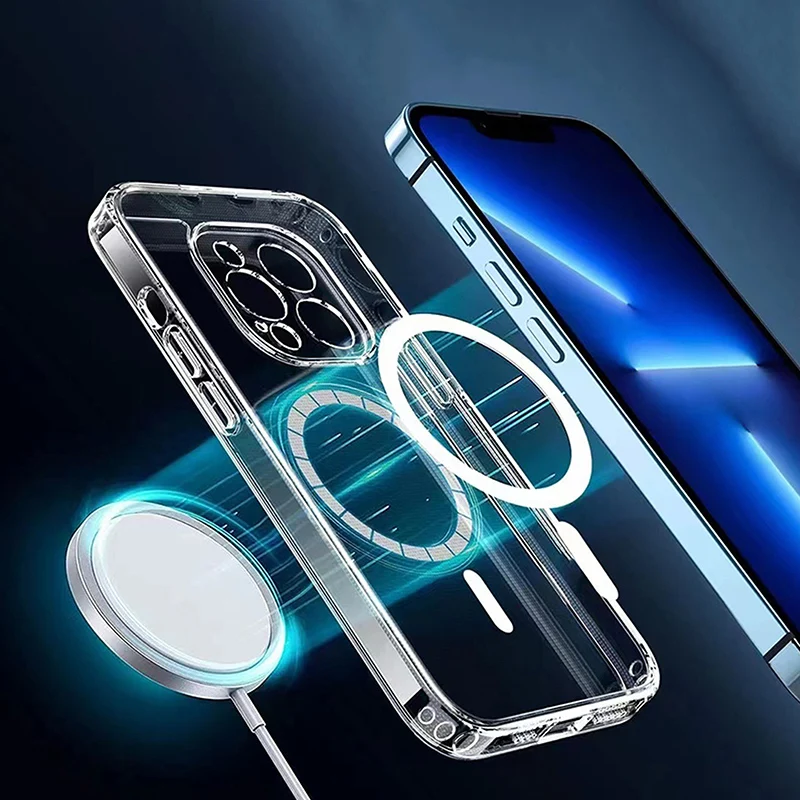 Transparent Wireless Charging Phone Case TPC PC Clear Magnetic Phone Case for iPhone 14 14 pro Mobile Phone Case Back Cover