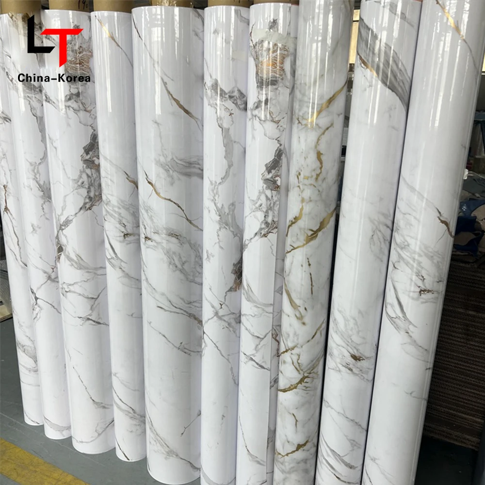 LT Golden hot stamping Marble heat transfer Film PVC Furniture Decor Film Vacuum Press Foil For Door For Wall Panel WPC UV board