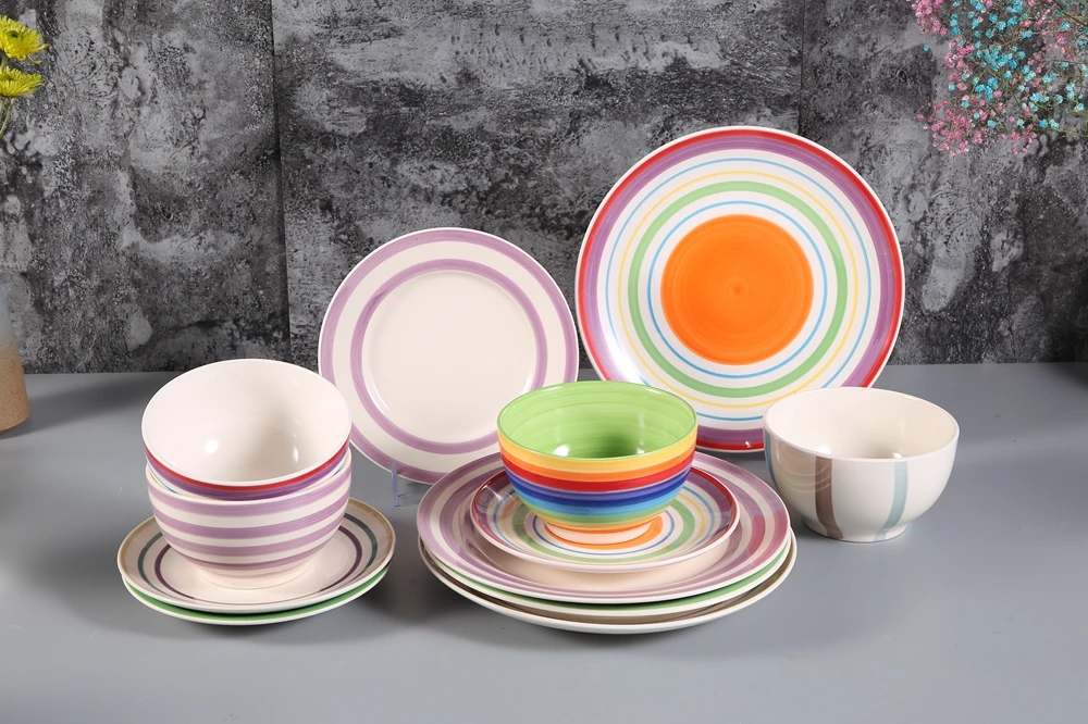 Sample Available wholesale handpainted dinner plates, latest ceramic dishes round emboss ceramic stoneware dinner set