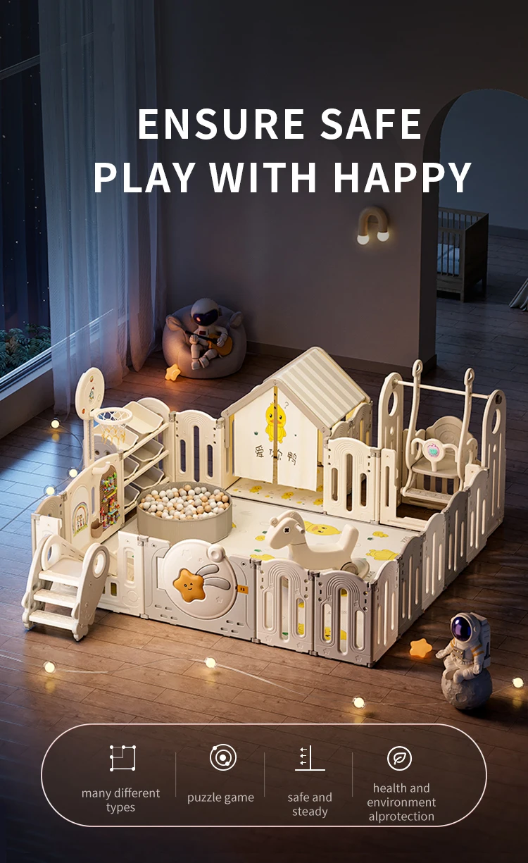 indoor kids Playpens Plastic Fold able fence indoor playground  safety playard with gate  For Baby  and toddler