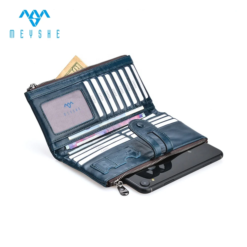 Vintage royalblue genuine leather guangzhou custom zipper women wallet
