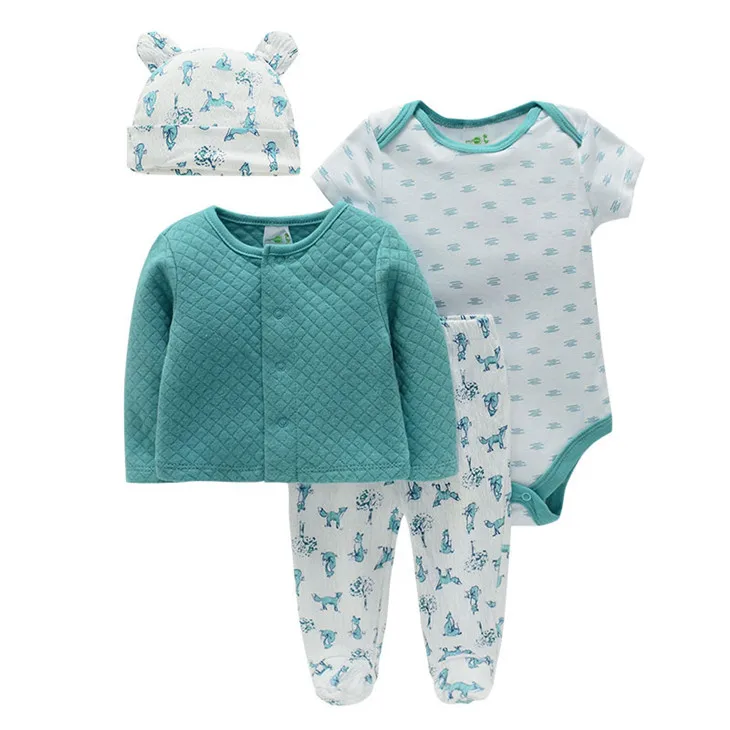 2023 Hot style 100%cotton four piece baby suit front buckle design convenient and practical cute baby newborn set clothes