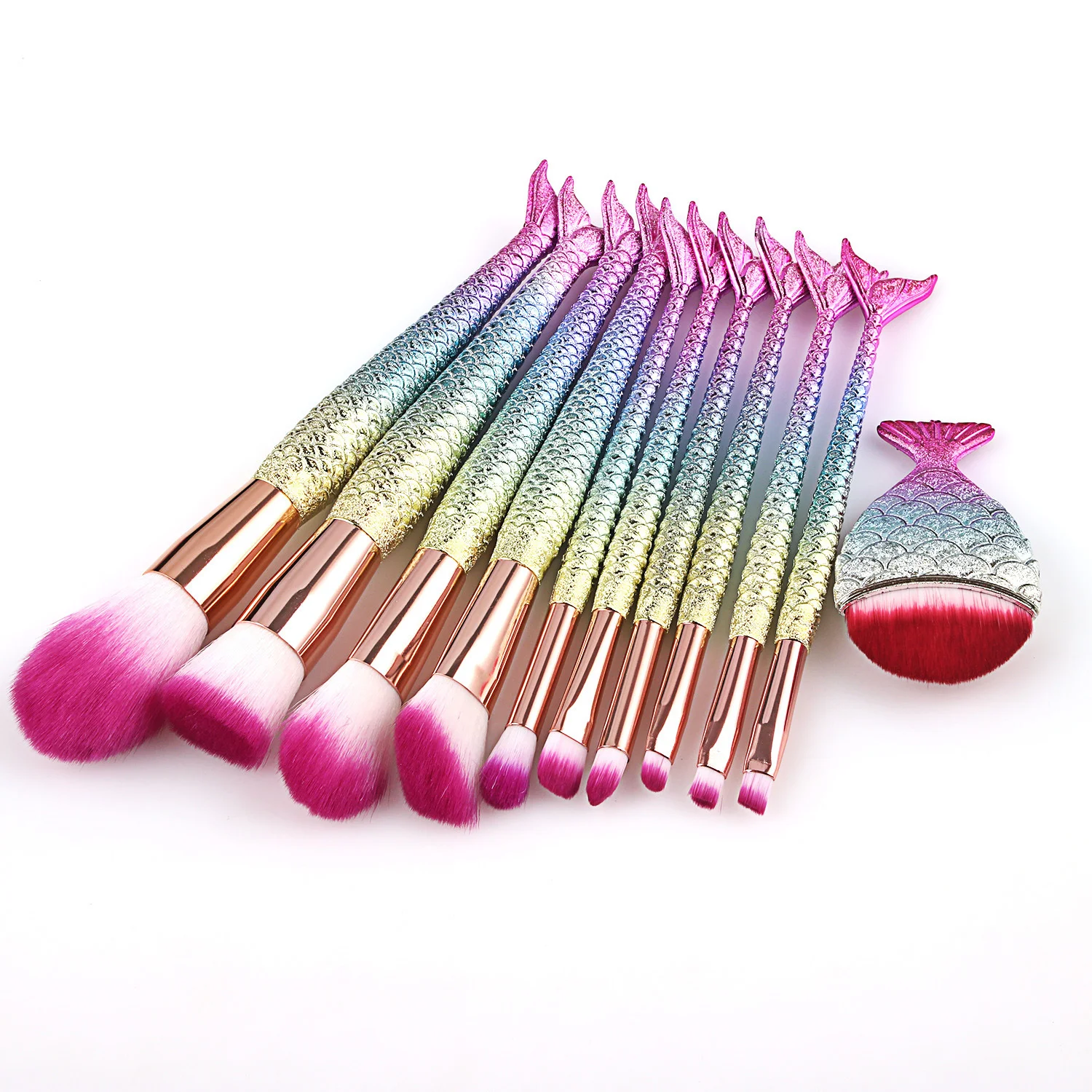 11pcs fish tail plastic handle Powder paint eye shadow brush beauty makeup tool makeup brush