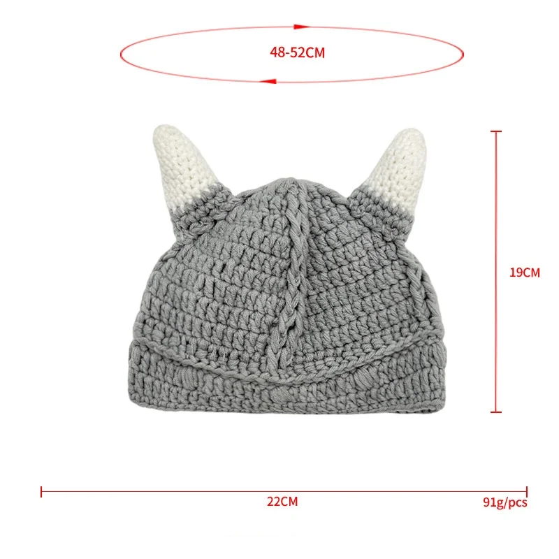 Fashion Child/Kid Baby Winter Handmade Crochet Hat,Viking Horns Knitted Hat For Parent-Child Baby Gray