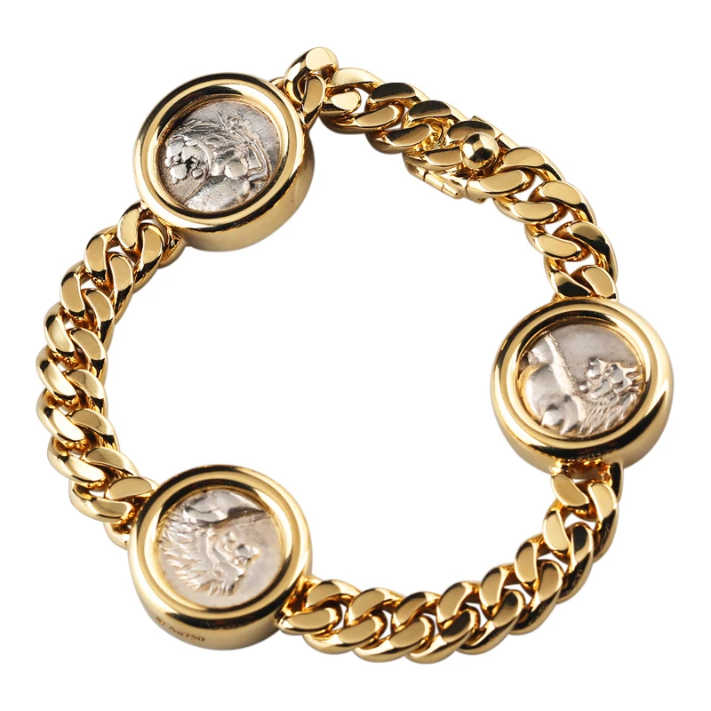 Custom Superior Jewelry Silver 925 Chain Cuban Charms for Bracelets with Gold Plated Coin for Men Gold Cuban Link Chain bracelet