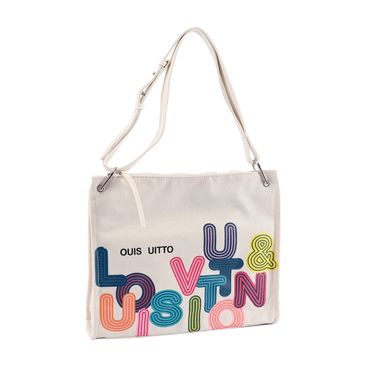 Fashion High Quality Canvas Tote Messenger Bag with Leather Handle for Girls