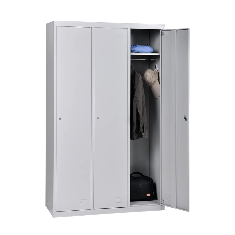 KD Structure clothing  storage locker 3 Door Steel Clothing Wardrobe gym metal lockers with hanging rod