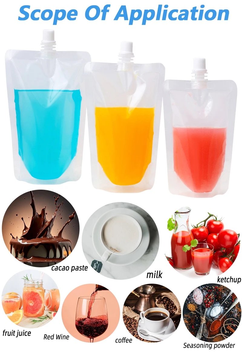 Stand Up Liquid Transparent Plastic Bag With Suction Nozzle Reusable Baby Food Bag Nozzle Bag Used For Oil And Juice
