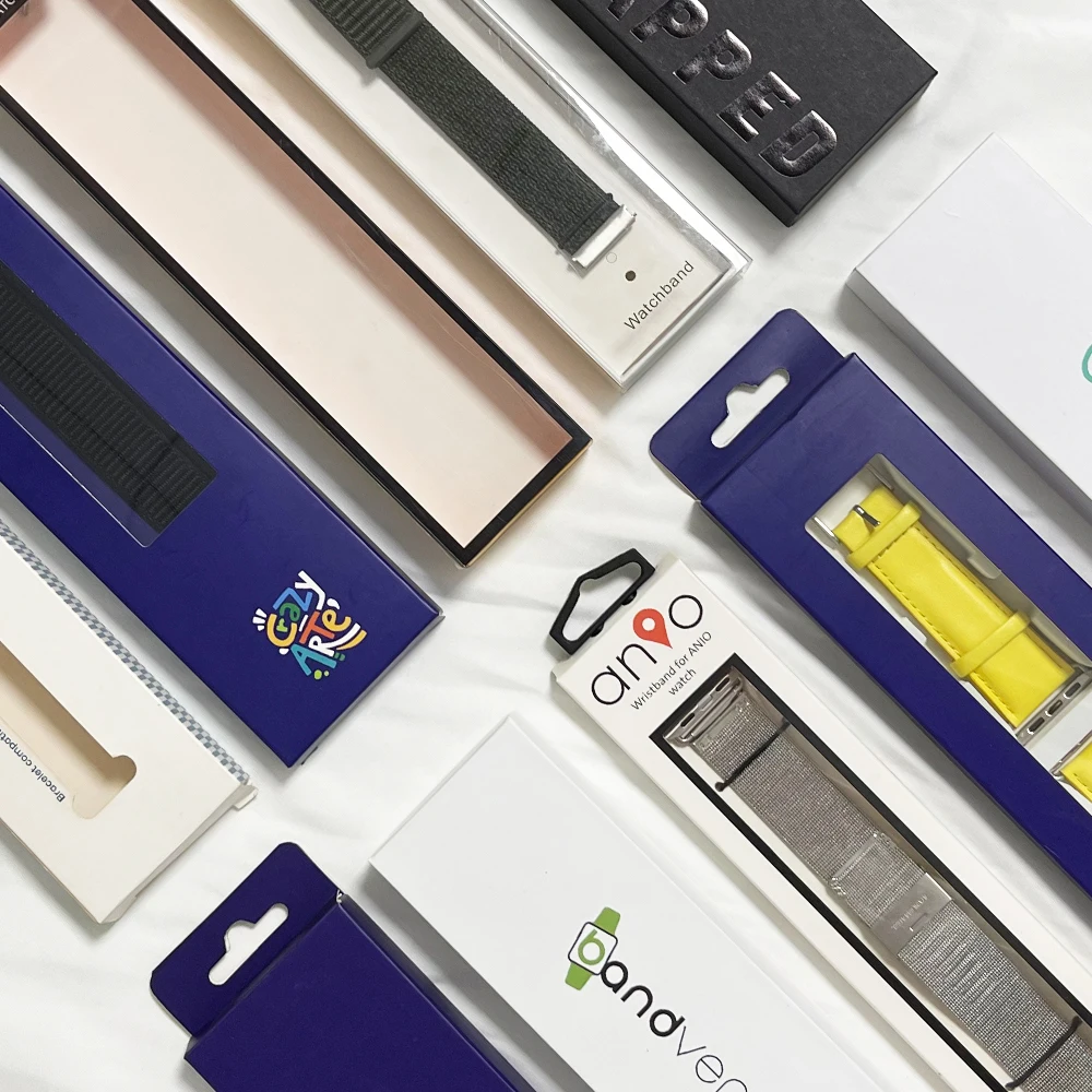 Custom Logo Printed Eco Friendly Luxury Retail Smart Watch Strap Packaging Apple Watch Band Box