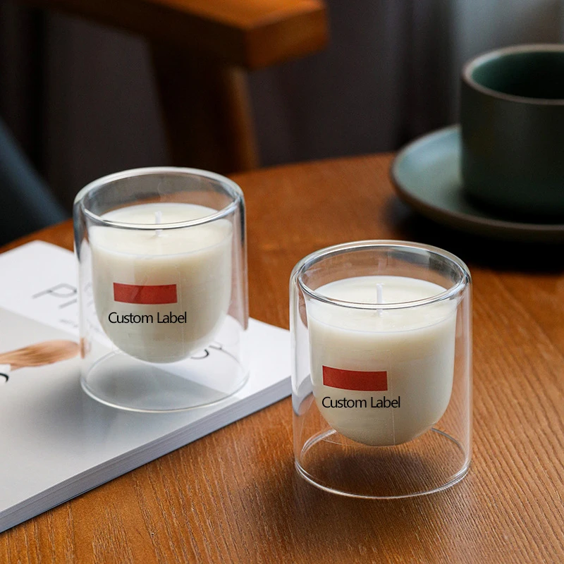 Double Wall Borosilicate Jar Candle Holder Custom Luxury Design Cylinder Glass Candle Jar For Candle Making