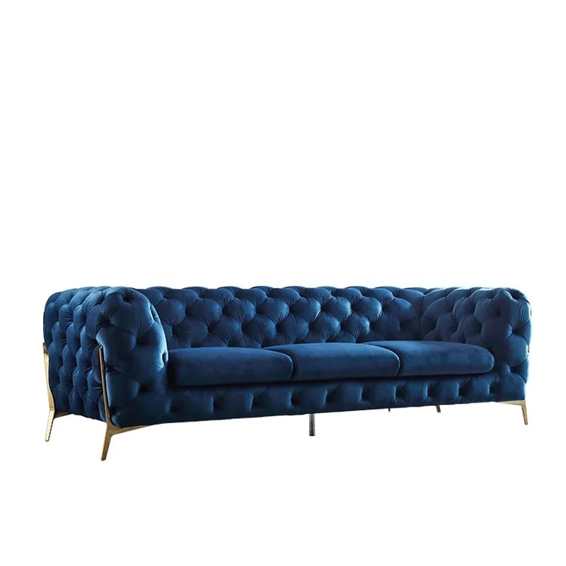 Super Quality Vintage Style Leather Sofa Simple Modern Fabric Sofa Blue Color Classical Sofa  Sf001