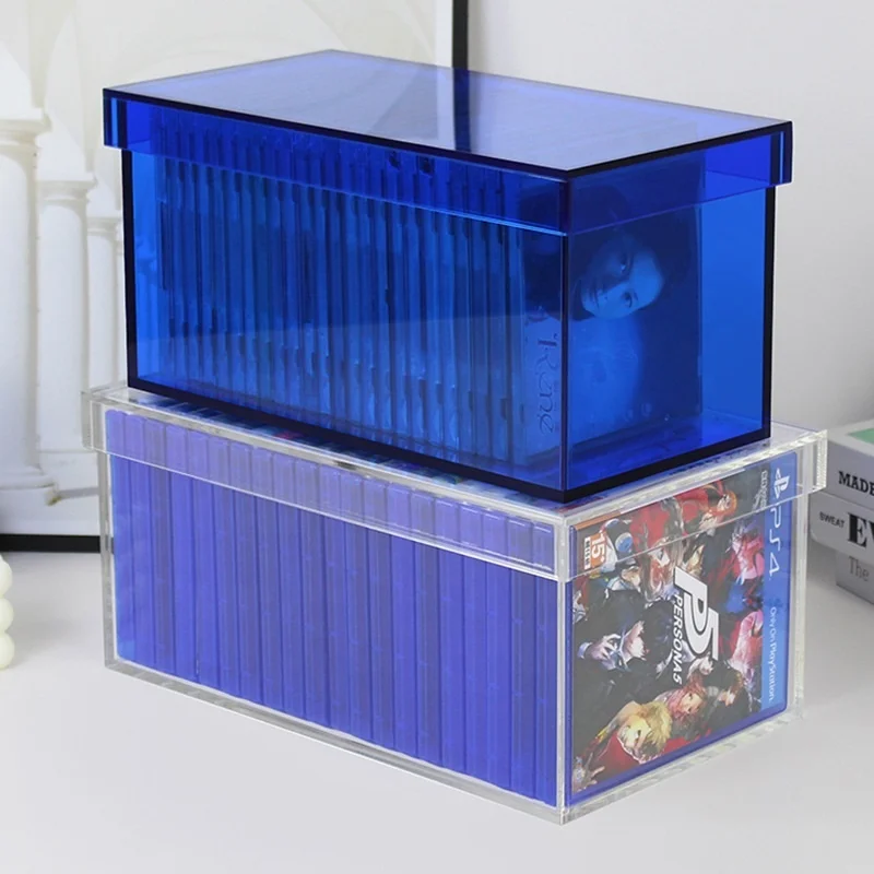 Lucite Blue Acrylic CD Box with Cover