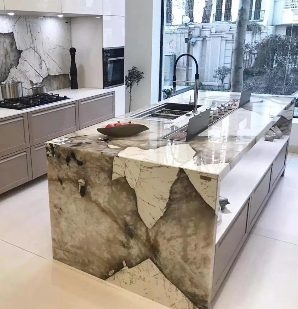 Decorative stone brazil beige quartzite and white color Alpinus  for house decoration quartzite slab floor tiles