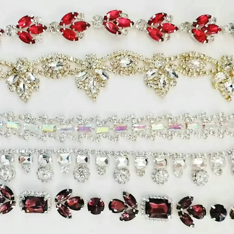 Wholesale Sew-On Rhinestone Cup Chain Strass Roll Trim with Glass Beads for Shoes and Bags Decoration rhinestone chain