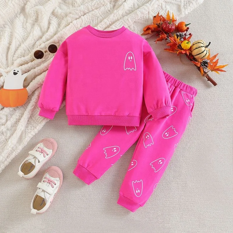Toddler Halloween Outfits Long Sleeve Ghost Pattern Sweatshirt Pants Baby Boy Girl 2Pcs Set