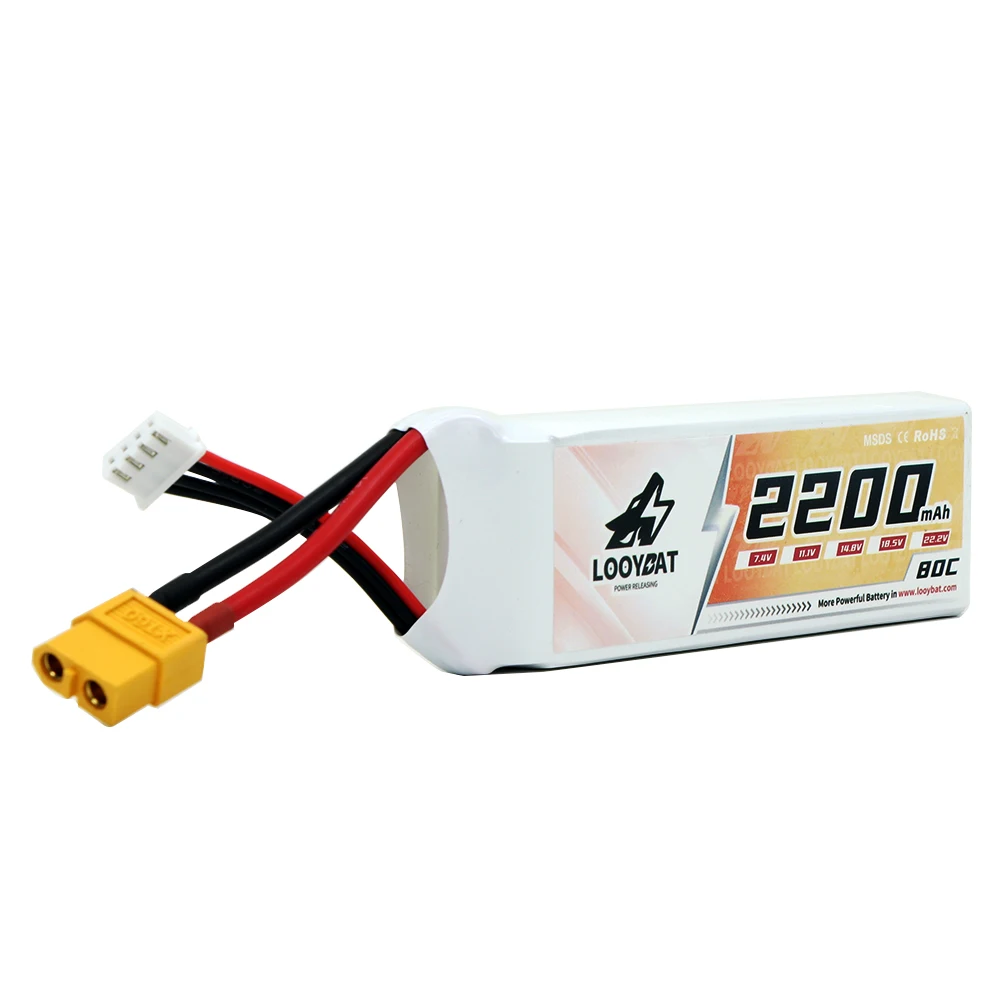 LOOYBAT Brand Deep Cycle Lithium Battery Cell 2200mAh 3S1P 4S1P 5S 11.1V 18.5V 2200mAh Lipo Battery Pack 80C For PFV UAV Drone