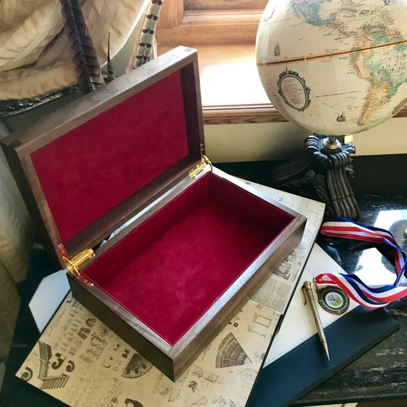 luxury black walnut wood keepsake box small deluxe square gift Handmade Walnut Wood Case with Dovetail Joints box