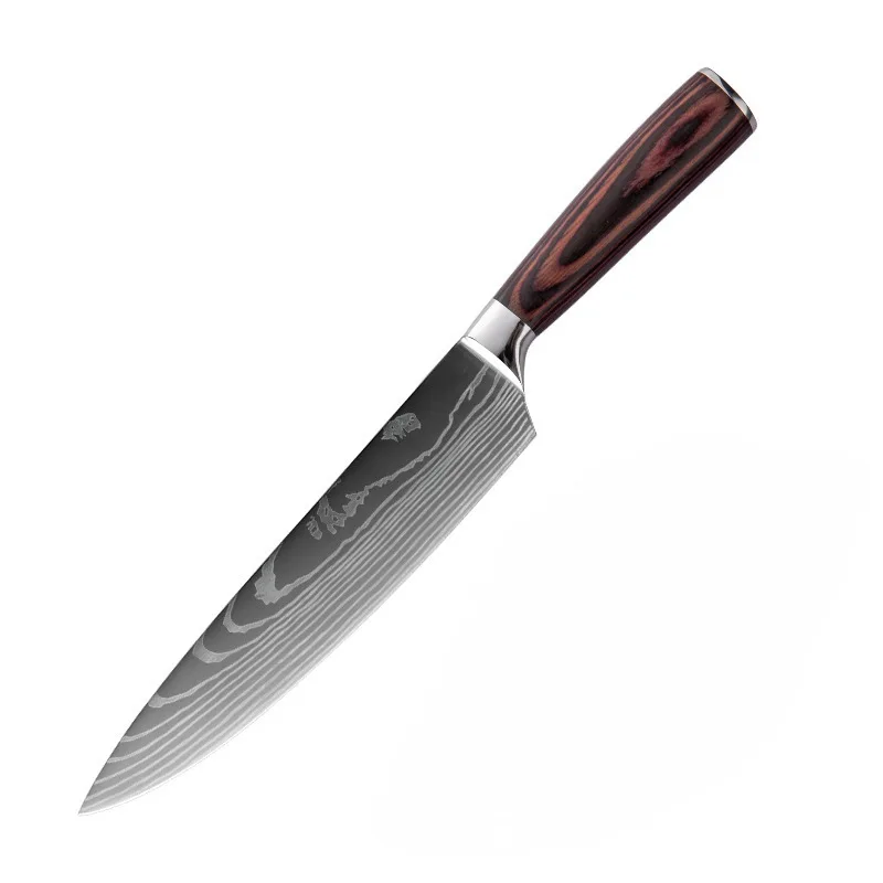 Color Wood Handle Damascus Laser Pattern Knives Set 4cr14 Stainless Steel Japanese Kitchen Knife