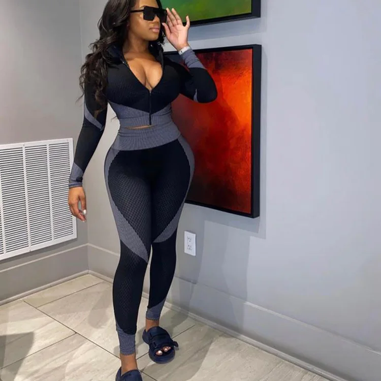 Изготовленный на заказ логотип круглый вырез горловины с длинным рукавом облегающий короткий топ с высокой талией, спортивные брюки для девочек, комплект спортивной одежды, женский спортивный тренировочный костюм