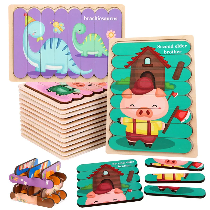 Double sided puzzles for kids children bar-type cartoon puzzle
