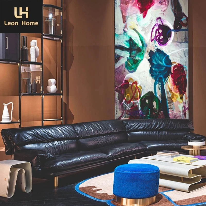 Italy Modern Sectional Sofa Baxter Jo Modular Sofa Set Black Leather Couch  Leisure Sofa