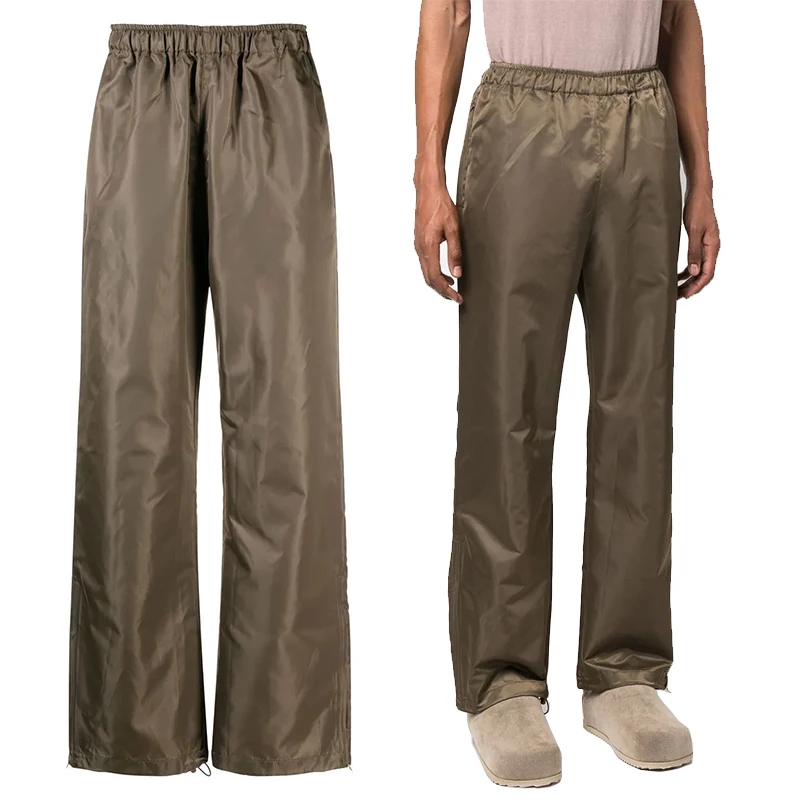 Custom Elasticated Waistband Wide Leg Trousers Ankle Zips Nylon Track Pant For Men