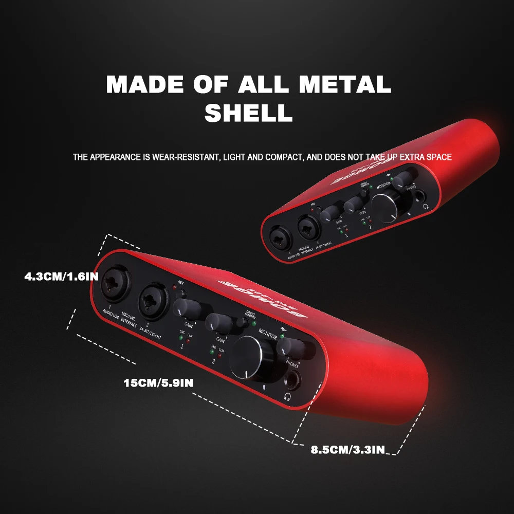 BMG-22S can use USB professional mixing console SOLO red with XLR/48V phantom power plug and play studio mixer interface