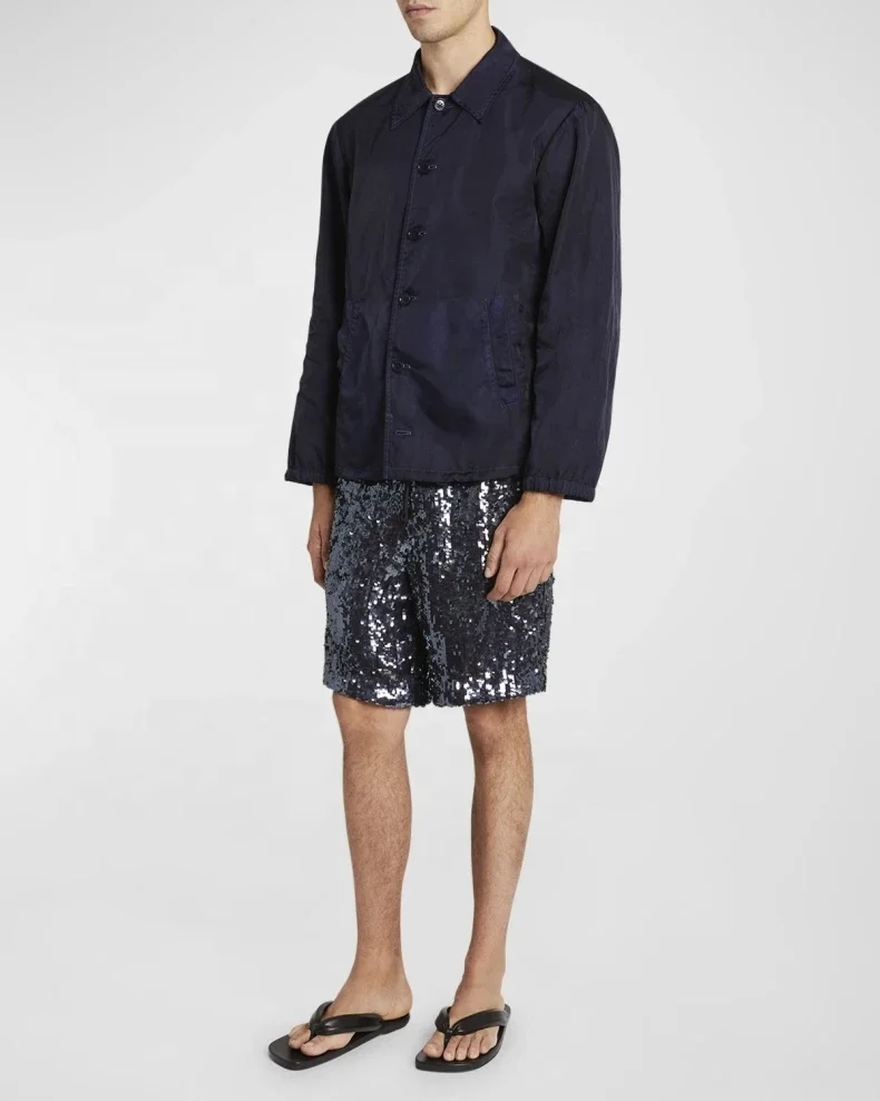 OEM Leduo factory Sequin black color zipper fly hot sale casual fashion shorts for men