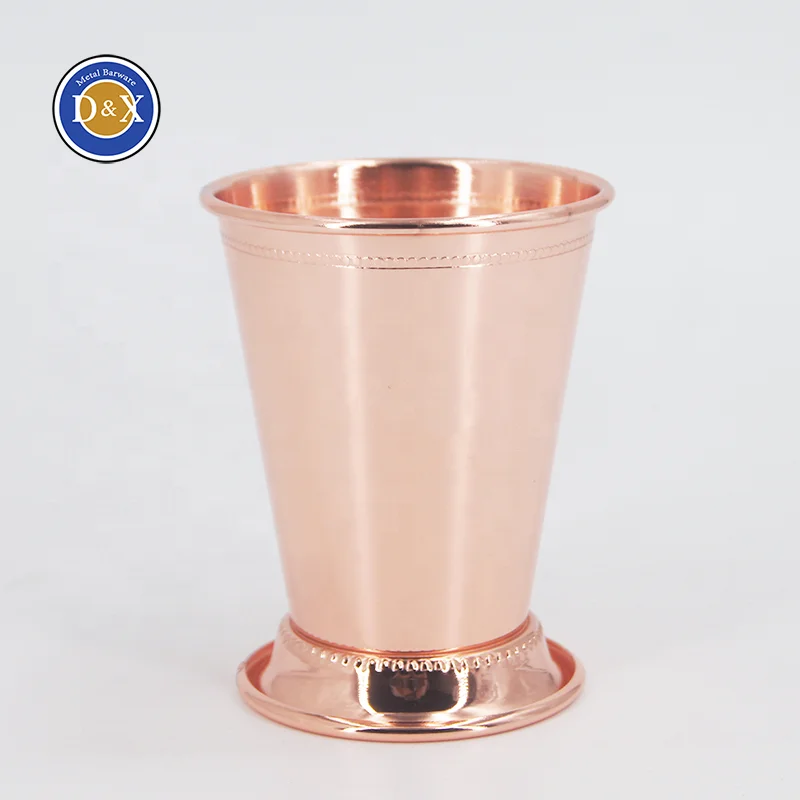Custom 350ml Metal Cocktail Beer Drinking Glass Stainless Steel Copper Plated Beaded Mint Julep Cup