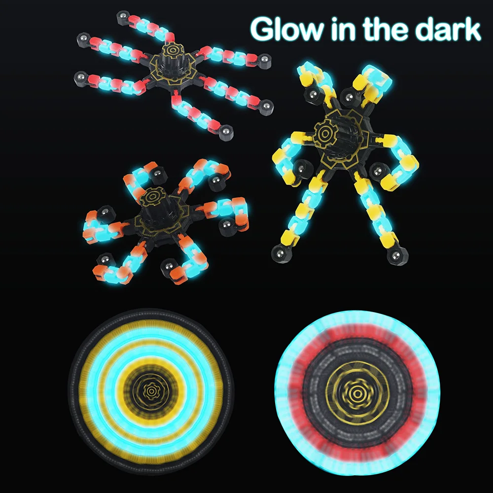Hot Sale Glow in the Dark Fingertip Mechanical Gyro Chain Deformation Robot Gyro Toy Fingertip Spinner Transformable Fidget Toy