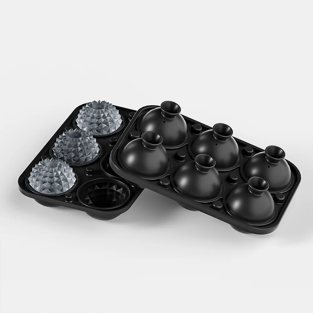 Slow Melting  6 Cavity Prism Ice Mold Set of 2 Square Whiskey Ice Cube Maker Crystal Sphere Ice Ball Mold With Funnel