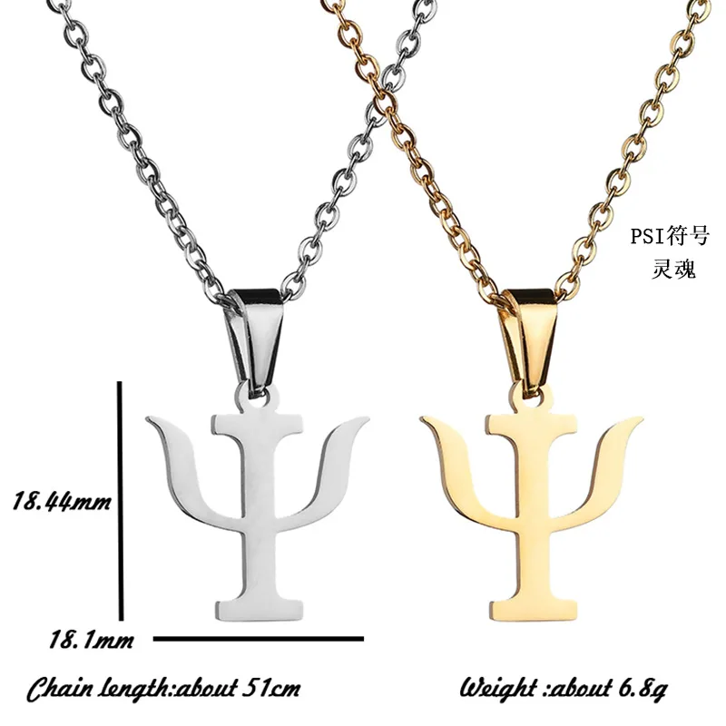 Simple PSI Symbol Letter Men Pendants & Necklaces Stainless Steel Gold Color Psychology Necklace for Women Jewelry