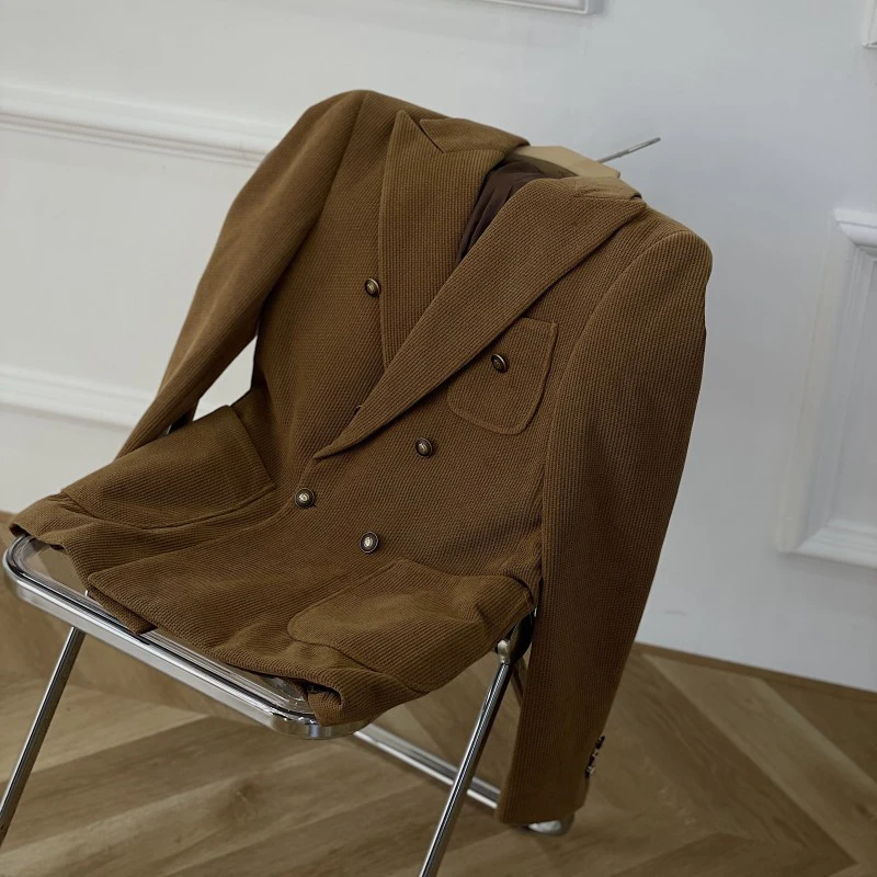 Wholesale new products British slim fit retro double breasted corduroy gentleman suit