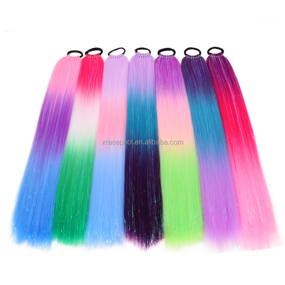 9 Strands Tinsel Glitter Braided Ponytail Colored Hair Extensions for Kids Girls Hair Accessories