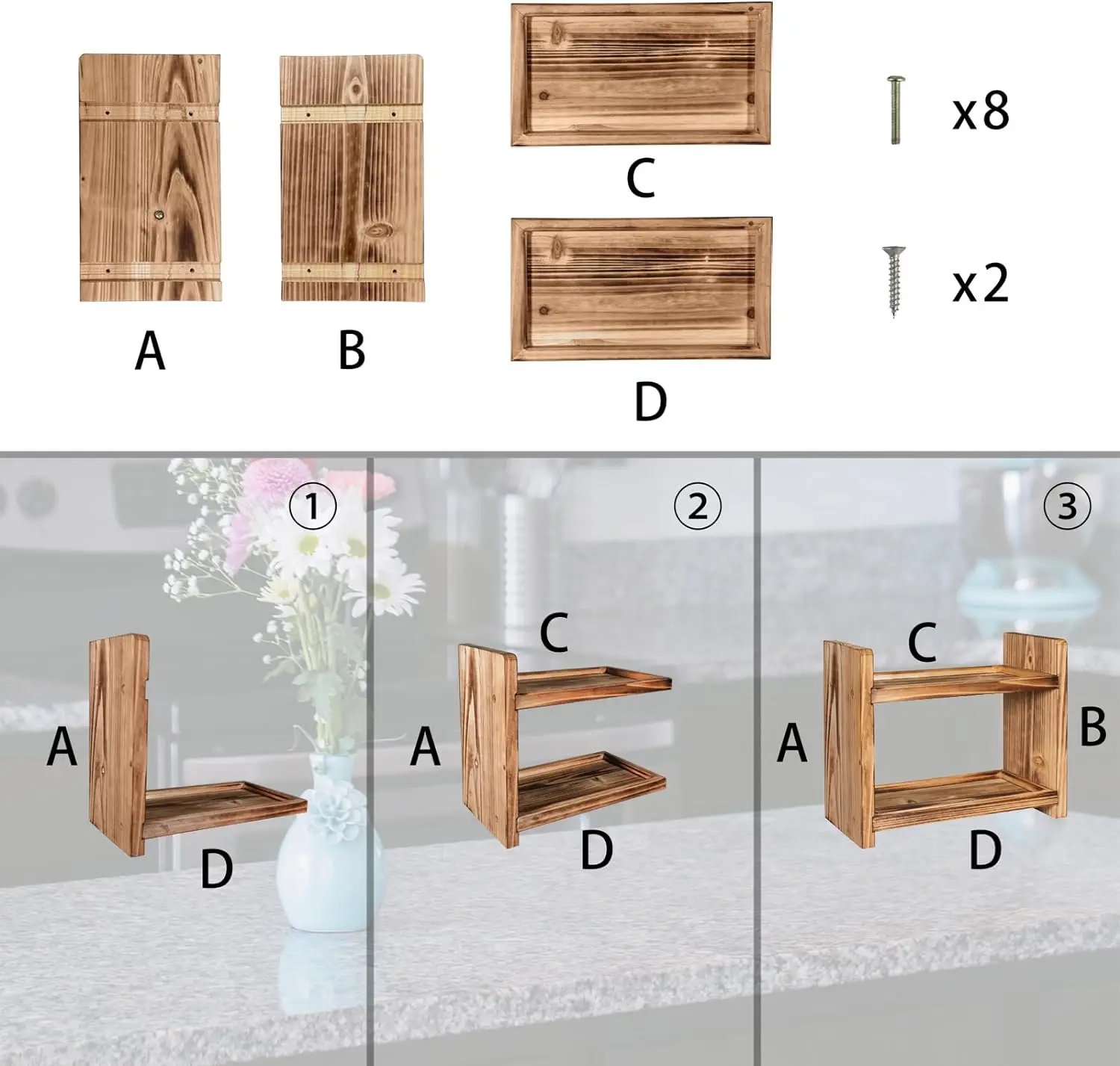 Wooden Storage Rack Wood Spice Rack Countertop Organizer for Kitchen and Bathroom Storage Display of Cosmetics