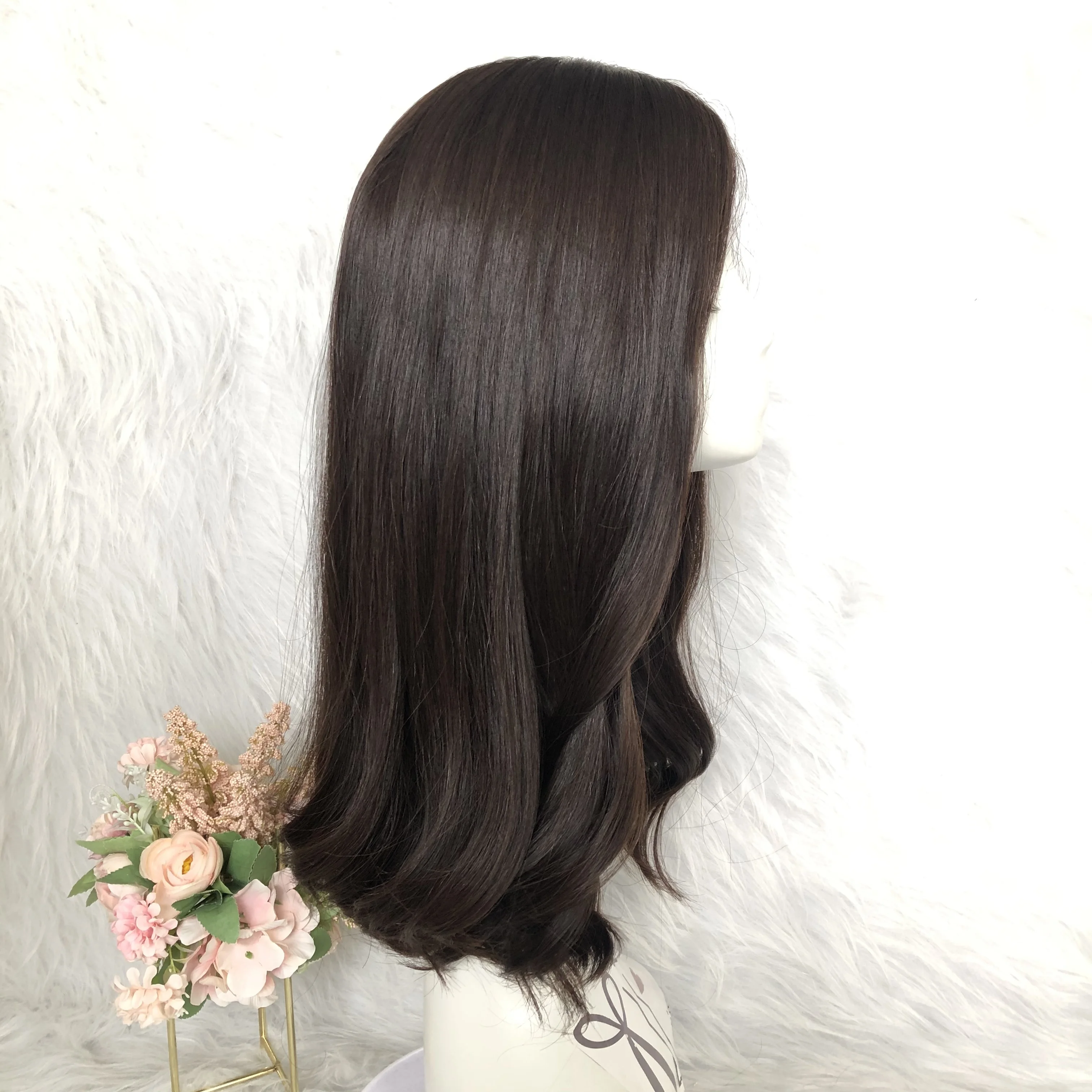 
Wholesale Top Grade 20 Inches Natural 4# Color European Hair Kosher Wigs With Deep Swiss Lace Ear To Ear 