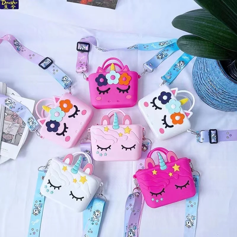 3D Cute Cartoon Unicorn Coin Earphone Shoulder Storage Kids Children Bag Portable Purses Handbags 2021 Soft Silicone Women