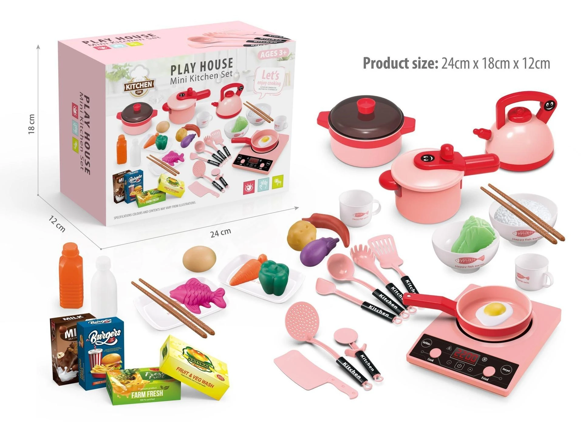 Play Kitchen Accessories Toys Set Cookware Pots Kids Pretend Play Cook Game Toy Cookware Set with Fruit Vegetable Toys