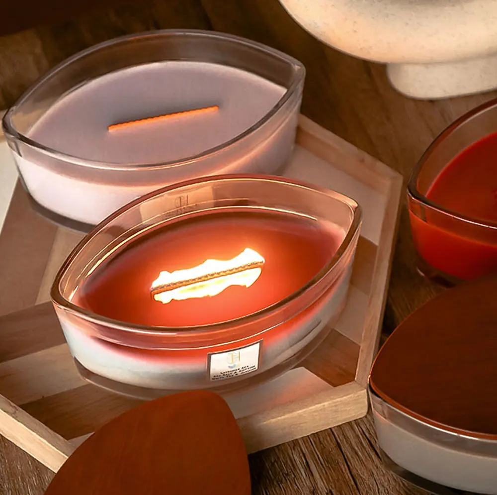 C&H Private Label  Boat Shape WoodWick Glass Jar Candles Aromatherapy Soy Wax Candles