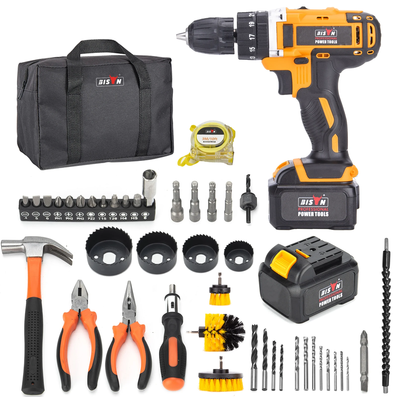 BISON 45pc househeld diy wireless drill cordless set power tools mini drilling machine