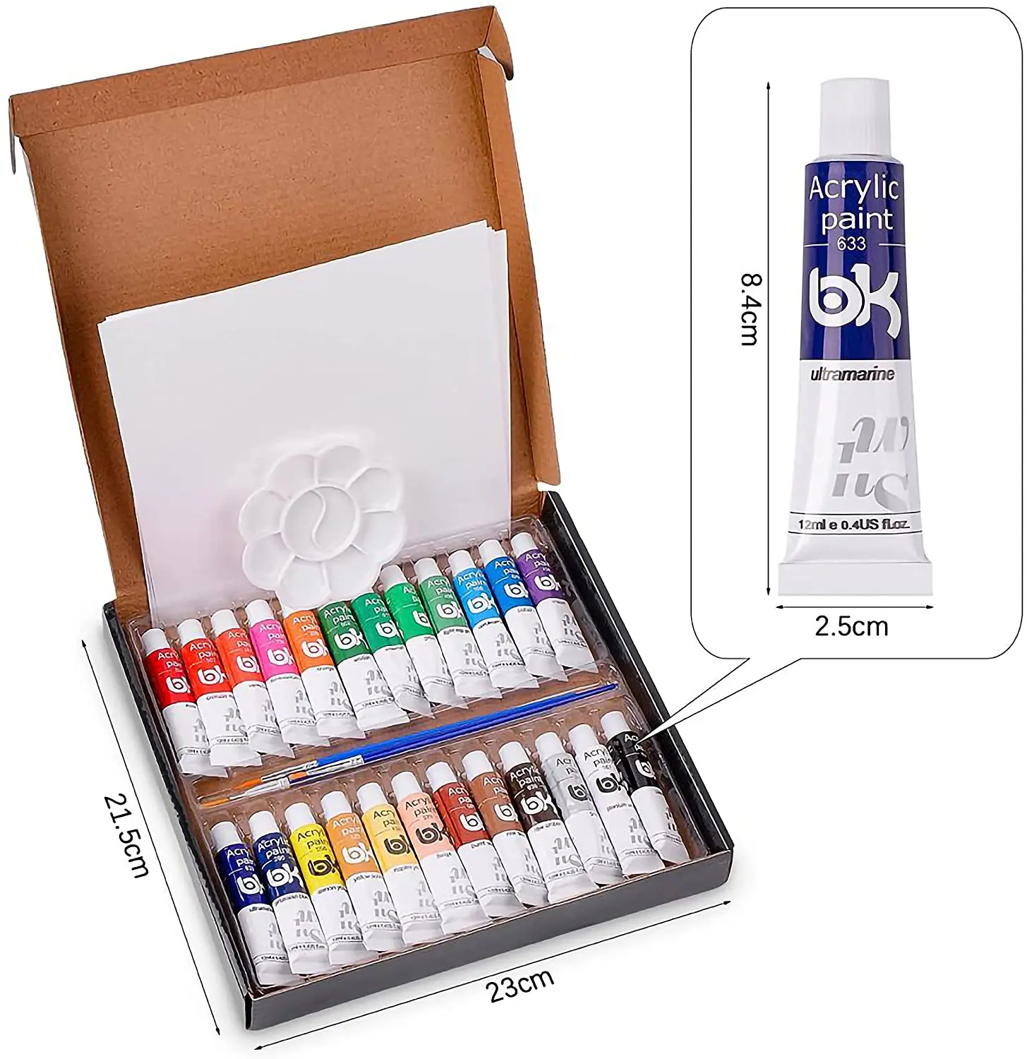 Amazon Hot Selling Wholesale 24 colors T-shirt shoes paint acrylic gift box with palette and paint brushes canvas board