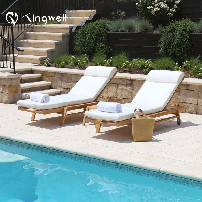 Textilene Fabric Teak Outdoor Pool Chairs Sun Lounger Swimming