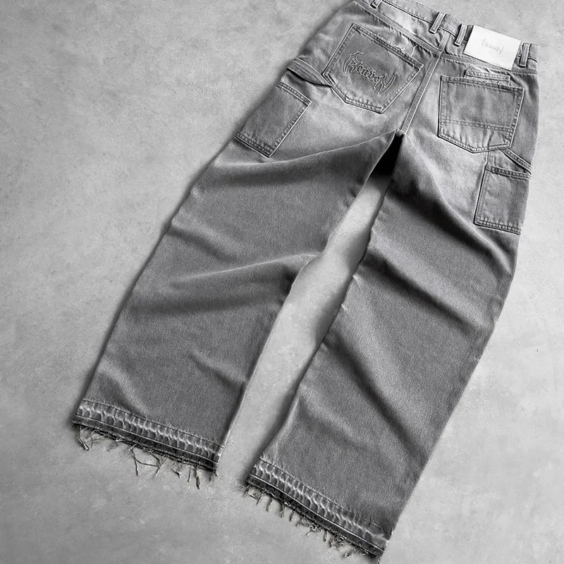 Custom streetstyle trend pure wash pants stonewashed denim jeans casual baggy jeans for men
