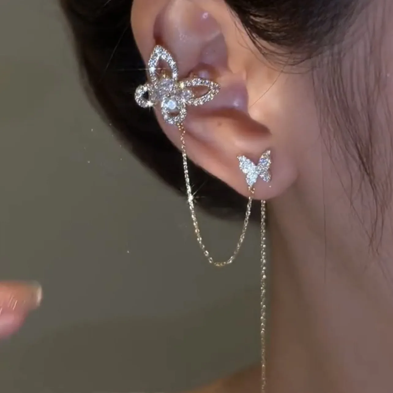Dainty Jewelry Butterfly Clip Earrings Micro Inlaid Cubic Zirconia CZ Butterfly Earrings Wire Women